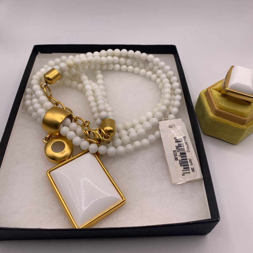 THE BAY-Hartman & Rose Gold & White Beaded Statement Necklace-NO RING